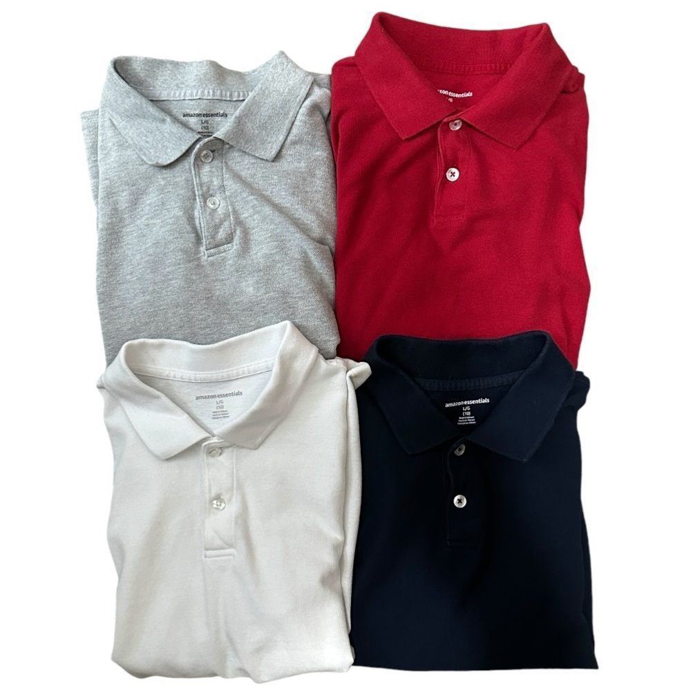 Amazon Essentials Boy’s Uniform Long Sleeve Pique Polo Shirts, Bundle of 4